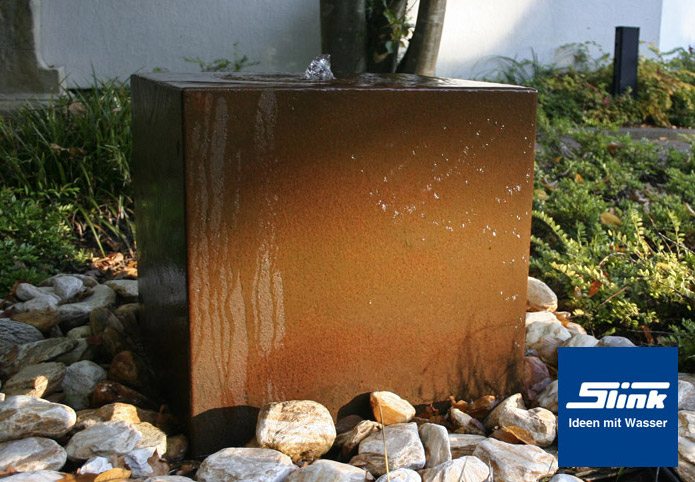 Cortenstahlbrunnen Gartenbrunnen Cortenstahl-Quader Uno 50